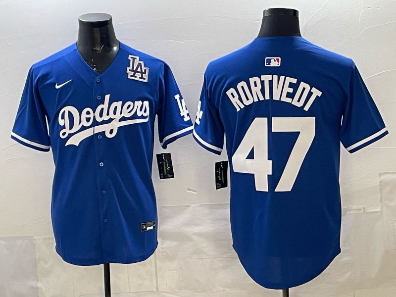 Men 2025 Los Angeles Dodgers #47 Rortvedt Blue Game Nike MLB Jersey style 008